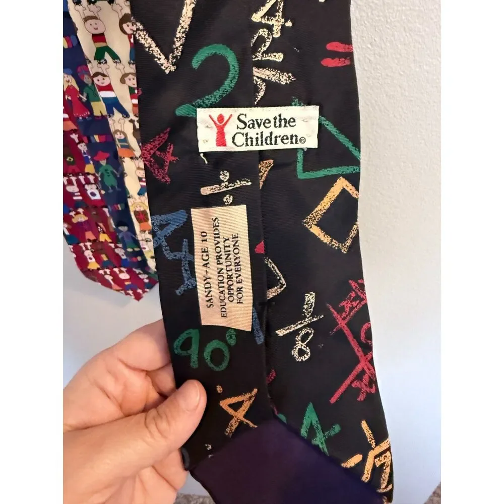 VINTAGE 90s Save The Children Silk Tie Bundle (Set of 5) - Artist Series Novelty